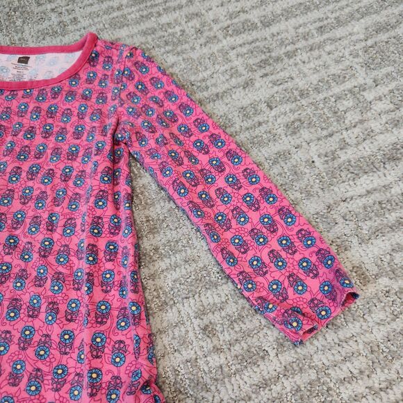 Tea Collection floral long sleeve ruffle dress pink blue cotton size 4 - Picture 6 of 9